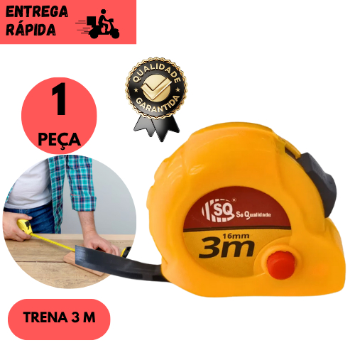 Trena Retrátil 3m com Presilha Clip de Cinto e Trava Ferramenta de Medição uso Geral Obra Marcenaria