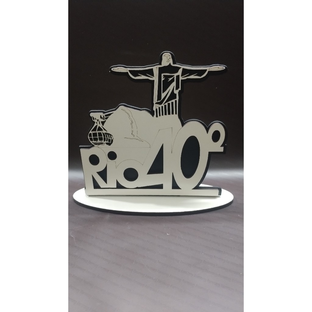 Pedestal enfeite de mesa MDF Rio de Janeiro 40 graus + cristo+ bondinho