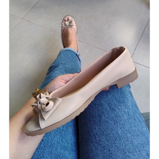 Sapatilha Feminina Bege Modelo Peep Toe Confot Casual Elegante Macia Laço Sola Tratorada em Oferta na Shopee