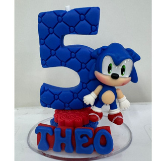 Vela Sonic em Biscuit/Vela Aniversário Sonic/Topo sonic em Oferta na Shopee