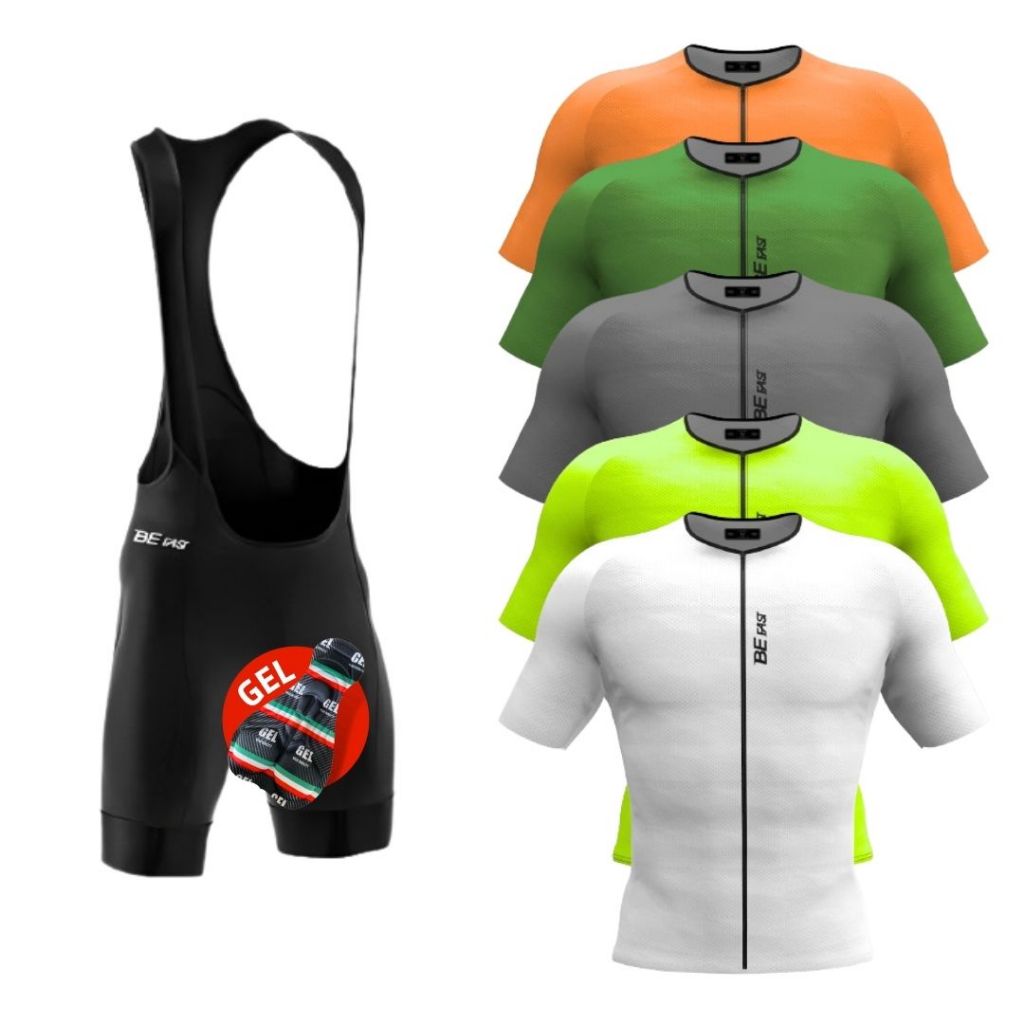 Conjunto Bretelle Ciclismo Camisa Ciclista Premium Ziper Full Masculino Forro Gel Proteção UV+