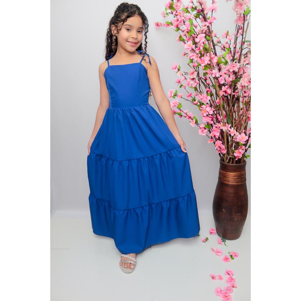 Vestido Juvenil Longo liso Três Marias com Amarração nas Costas em Oferta na Shopee
