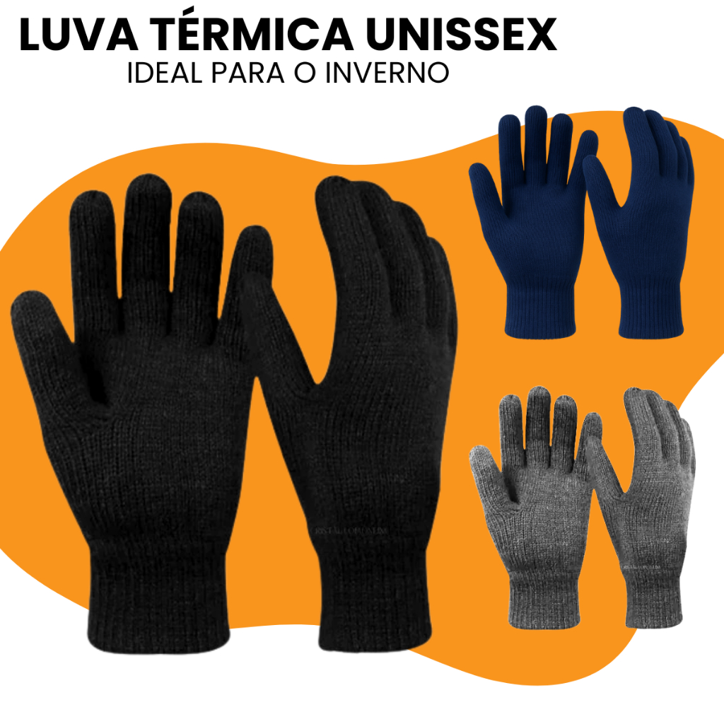 Luva De Lã Inverno Frio Masculino Feminino Preta Azul Cinza Adulto Quentinha 100% Algodão