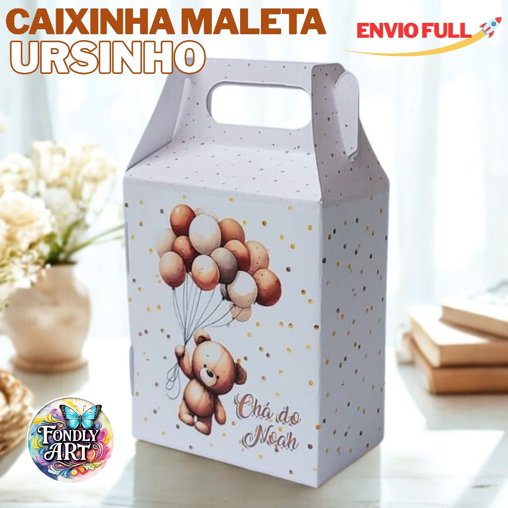 Kit 10 Caixa Maleta Ursinho Balão -Maleta personalizada Chá de bebê ursinho balão - Ursinho baloeiro