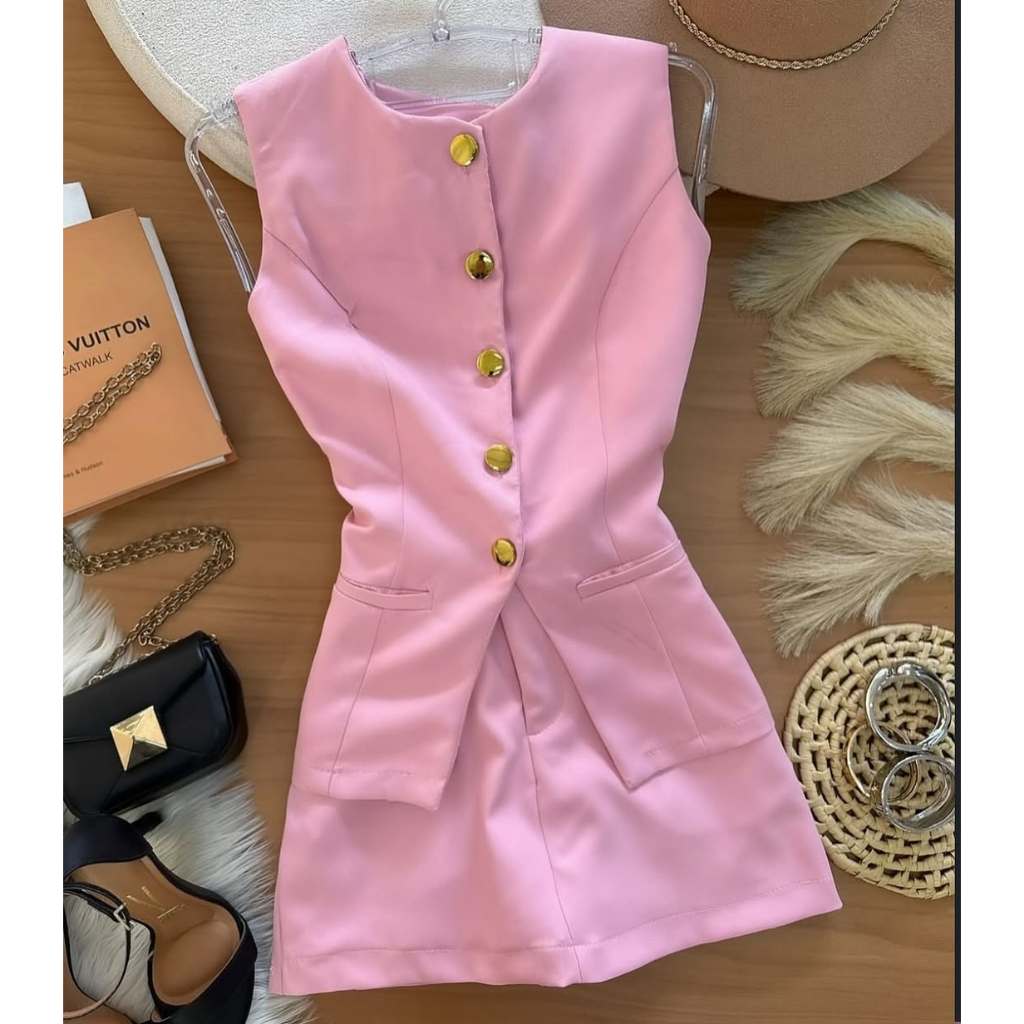 Conjunto Feminino Colete + Short Saia Alfaiataria Elegância Moderna