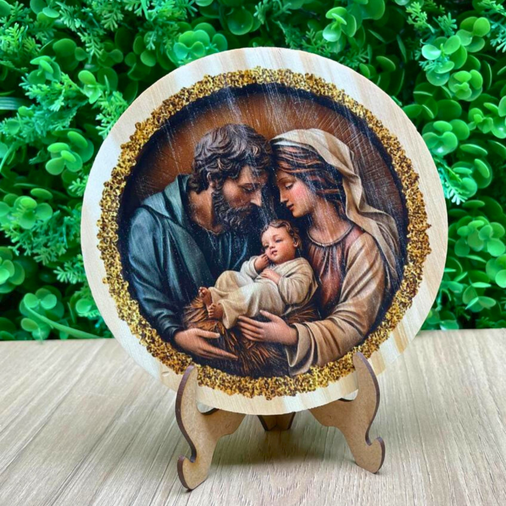 Guirlanda Natal em Madeira Pinus 15cm com Suporte para Decoração