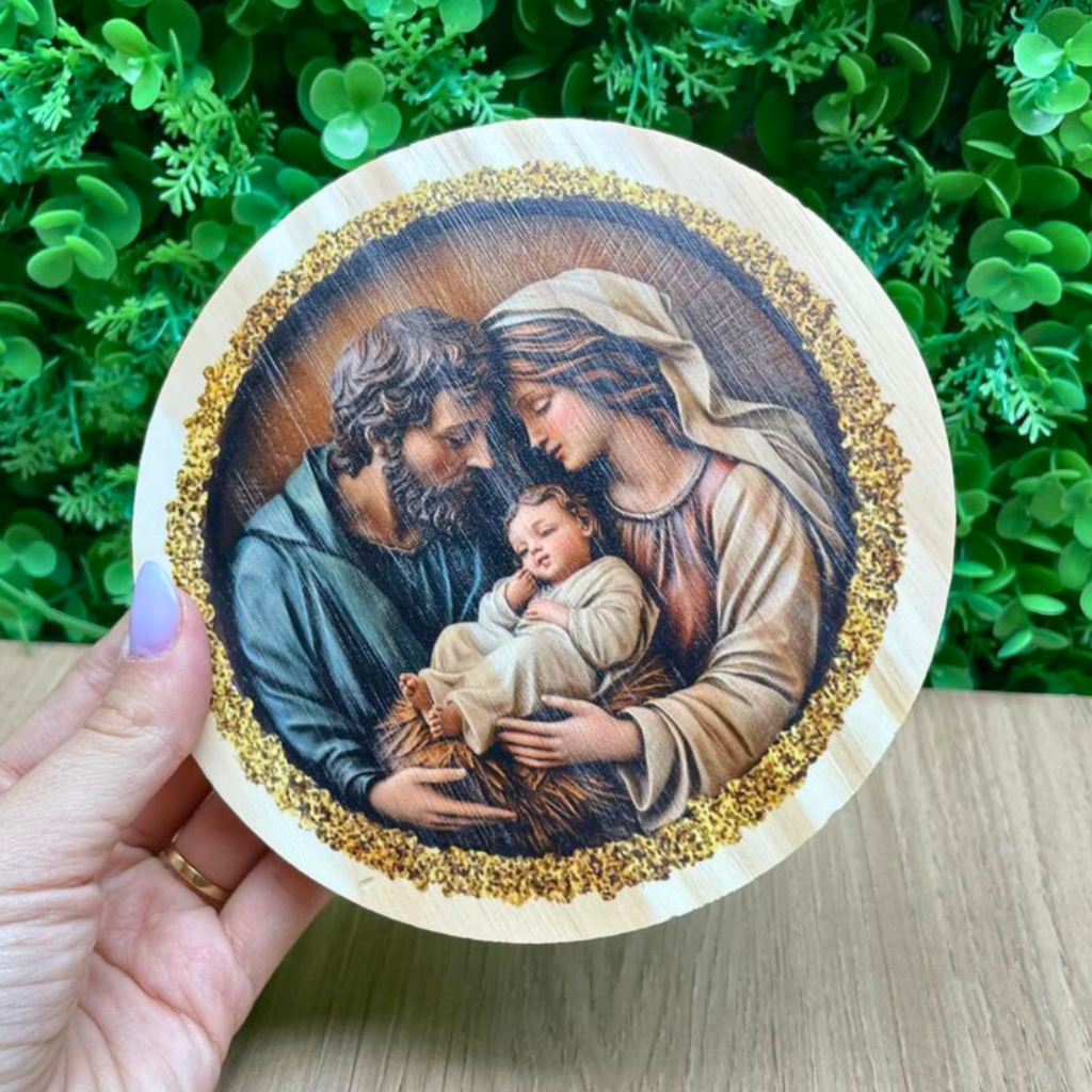 Guirlanda Natal Rústica 15cm Madeira Pinus – Diversas Estampas com Suporte