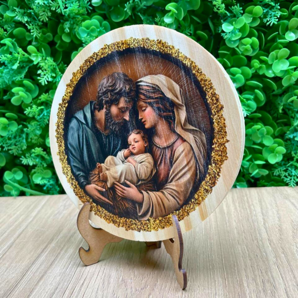 Guirlanda de Natal Pinus Natural 15cm com Estampa e Suporte Decorativo