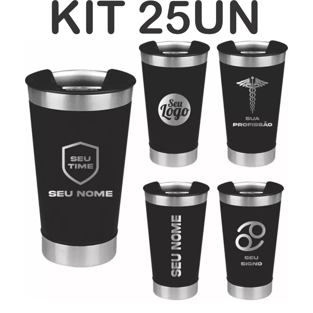 KIT Copo Térmico 473ml Personalizado Frete Grátis Inox  Colorido Preto Liso Sem Logo Com Tampa Cerveja