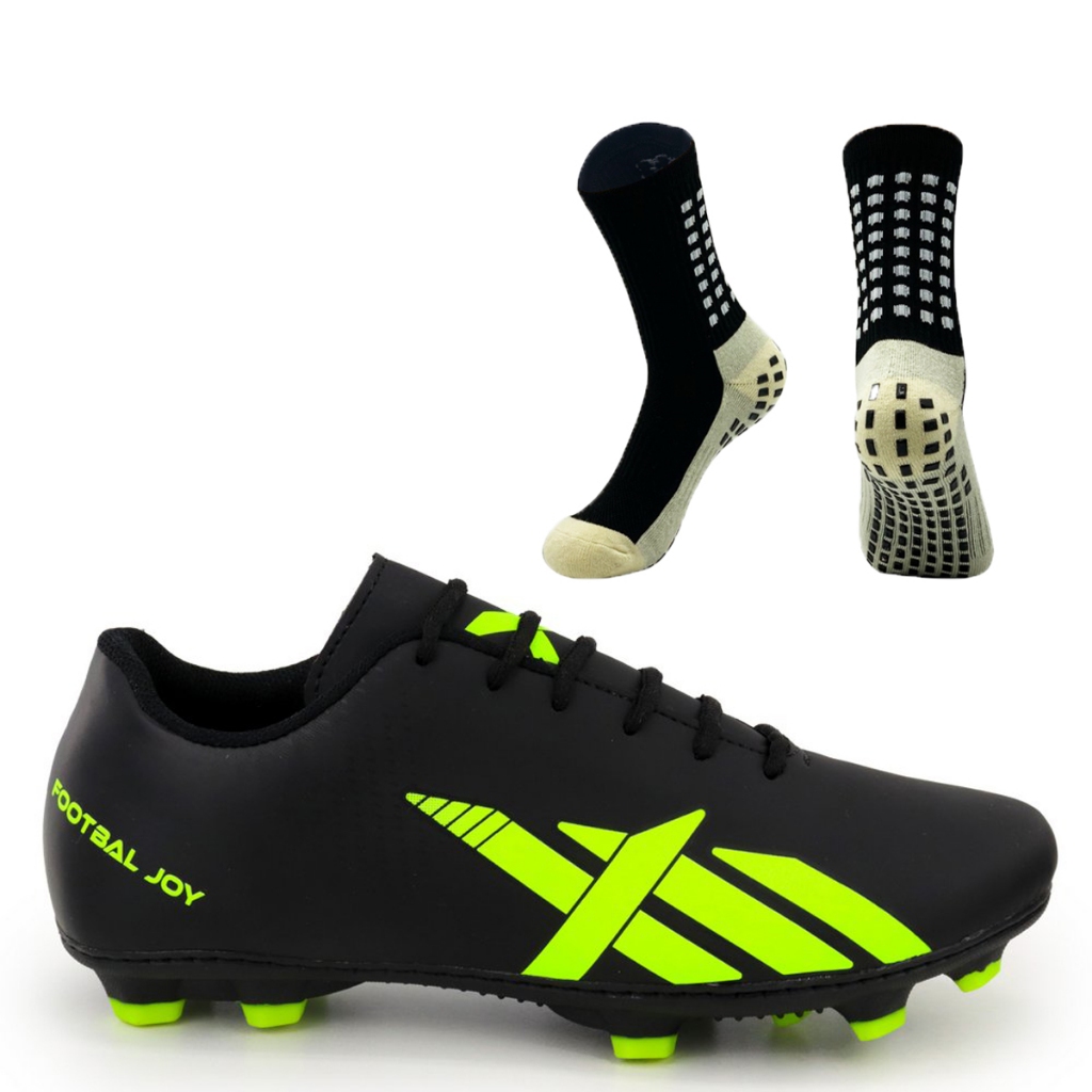Chuteira de Futebol Sola Campo Pião Trava Sola Costurada + Meia Antiderrapante KIT