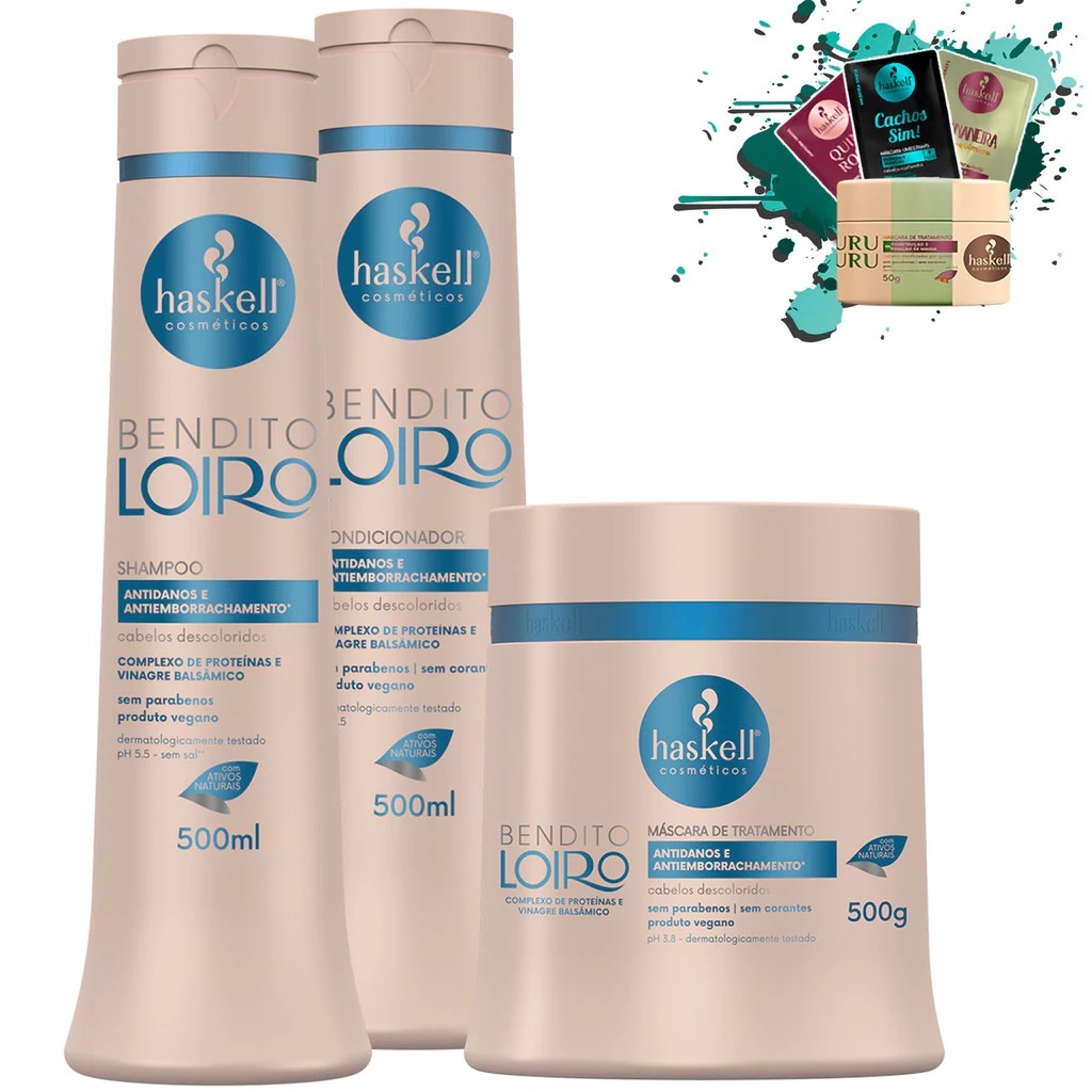 Kit Shampoo, Condicionador e Máscara 500ml Bendito Loiro Haskell