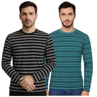 kit 2 camisa manga longa masculina poliéster listrada malha fria poliéster REF-221