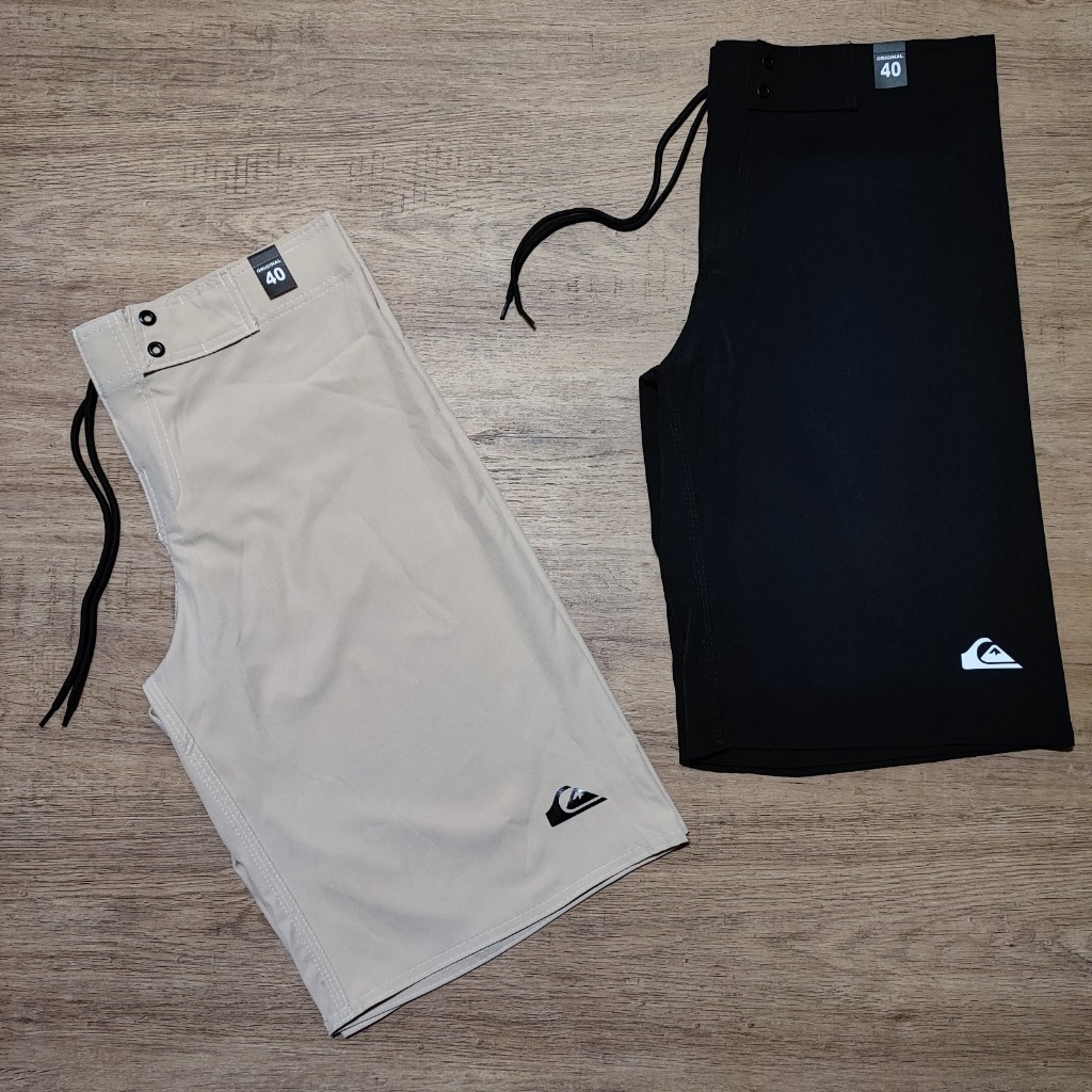 Kit com 2 Bermudas Elastano Tactel Preta/Bege Lisa