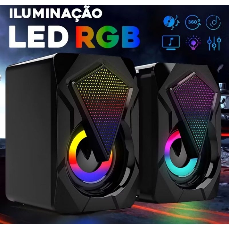 Caixa de Som Gamer RGB Knup 6W USB P2 Estéreo LED PC Notebook