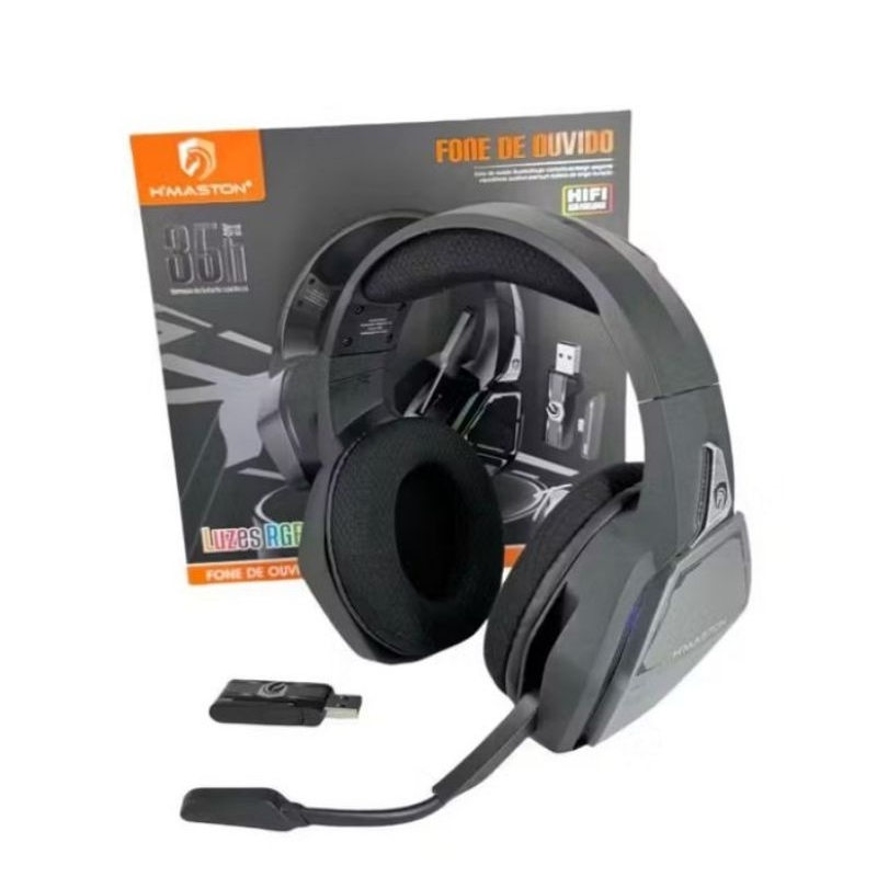 ￼Fone Gamer Sem Fio Wireless H'maston Sns13 Adaptador Usb/tipo-c Com Led Rgb E Microfone HI-FI