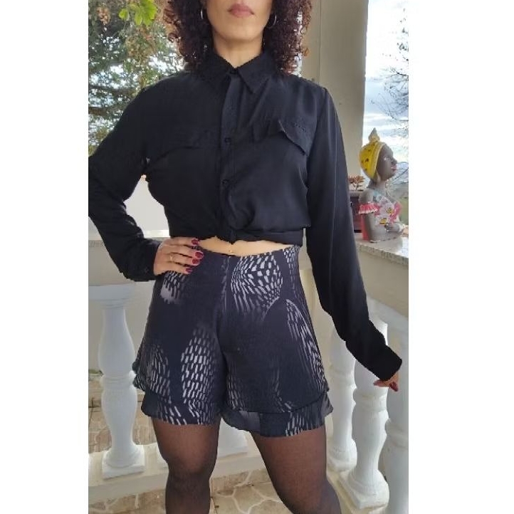 Short Estampado Preto tam.36 City Blue em Oferta na Shopee