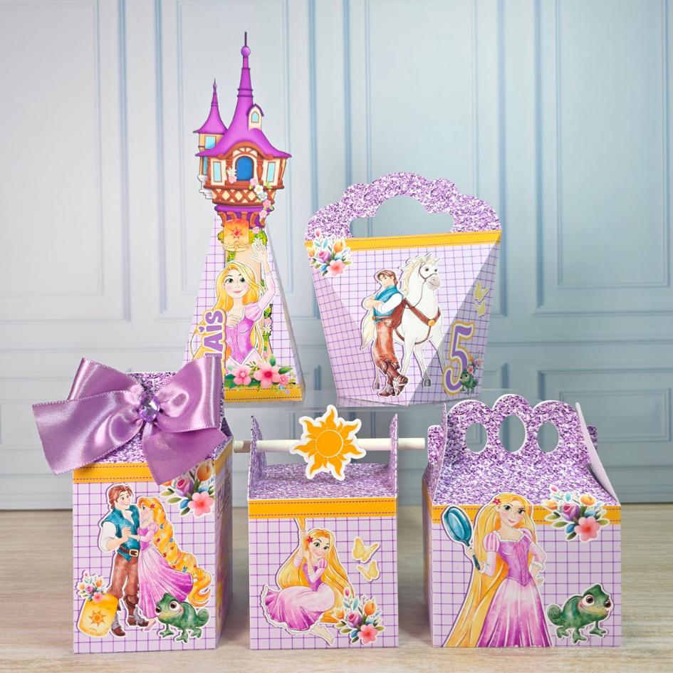 Kit Festa Aniversário RAPUNZEL - ENROLADOS Caixinhas Personalizadas Lembrancinhas Decoração Caixa Milk ( PEGUE E MONTE )