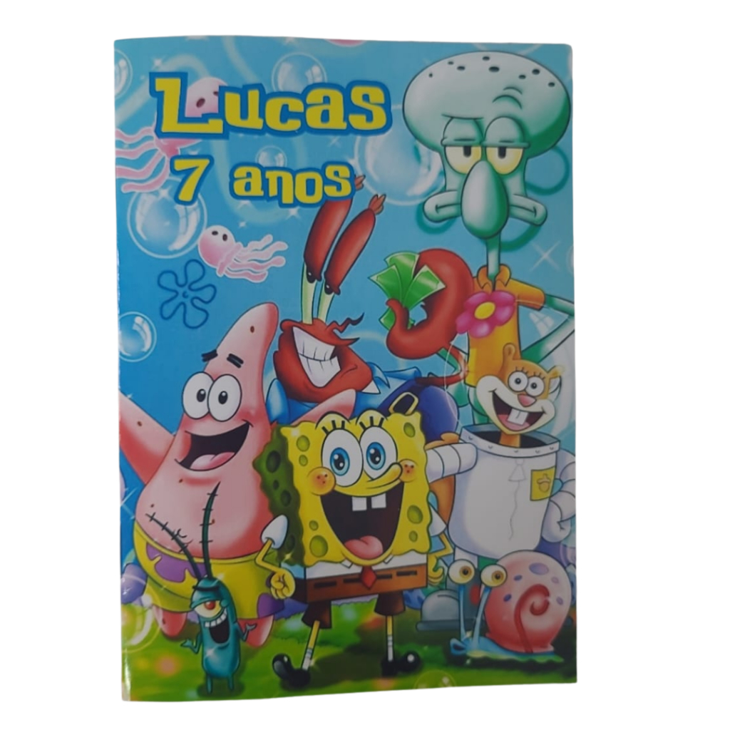 Livrinhos para Colorir Bob Esponja Lembrancinhas Personalizado com nome e idade
