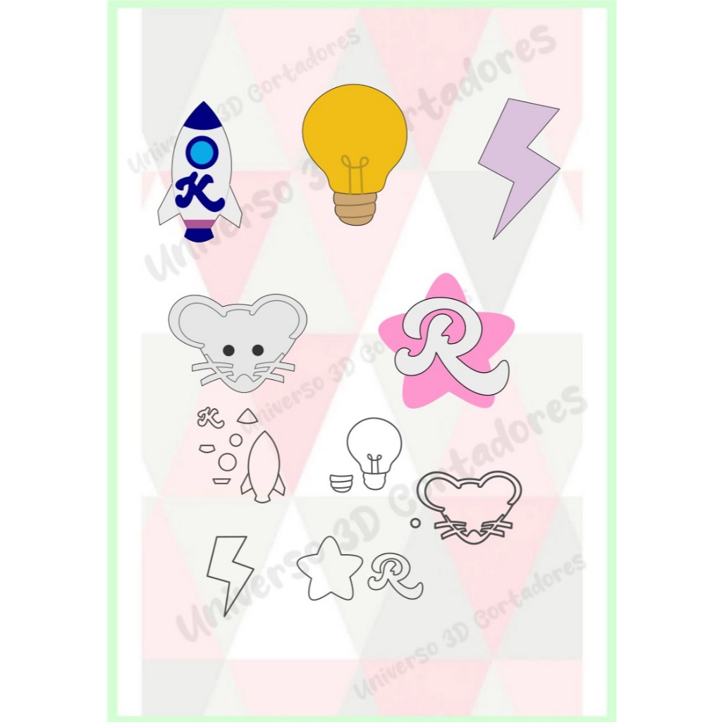 kit cortadores elementos dos rosa 5cm em Oferta na Shopee