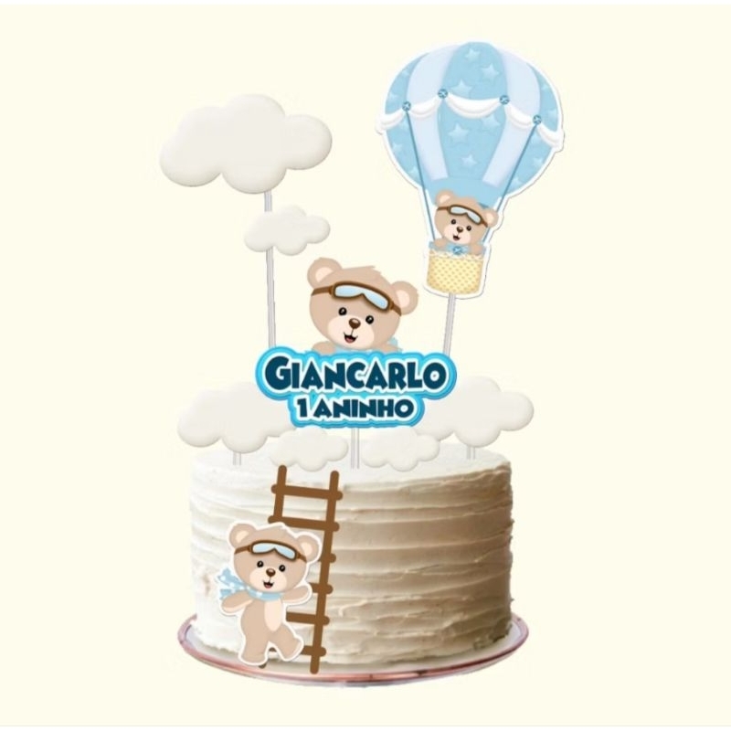 Topo de bolo Ursinho Baloeiro personalizado