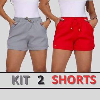Short feminino, Kit com 2 peças, short na moda feminina, curto,  casual, básico