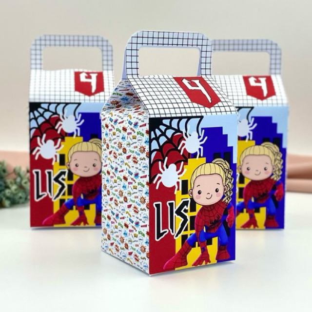Kit 10und Caixa Milk Mulher Aranha / Lembrancinha Mulher Aranha / Decoração Mulher Aranha / Aniversário Mulher Aranha