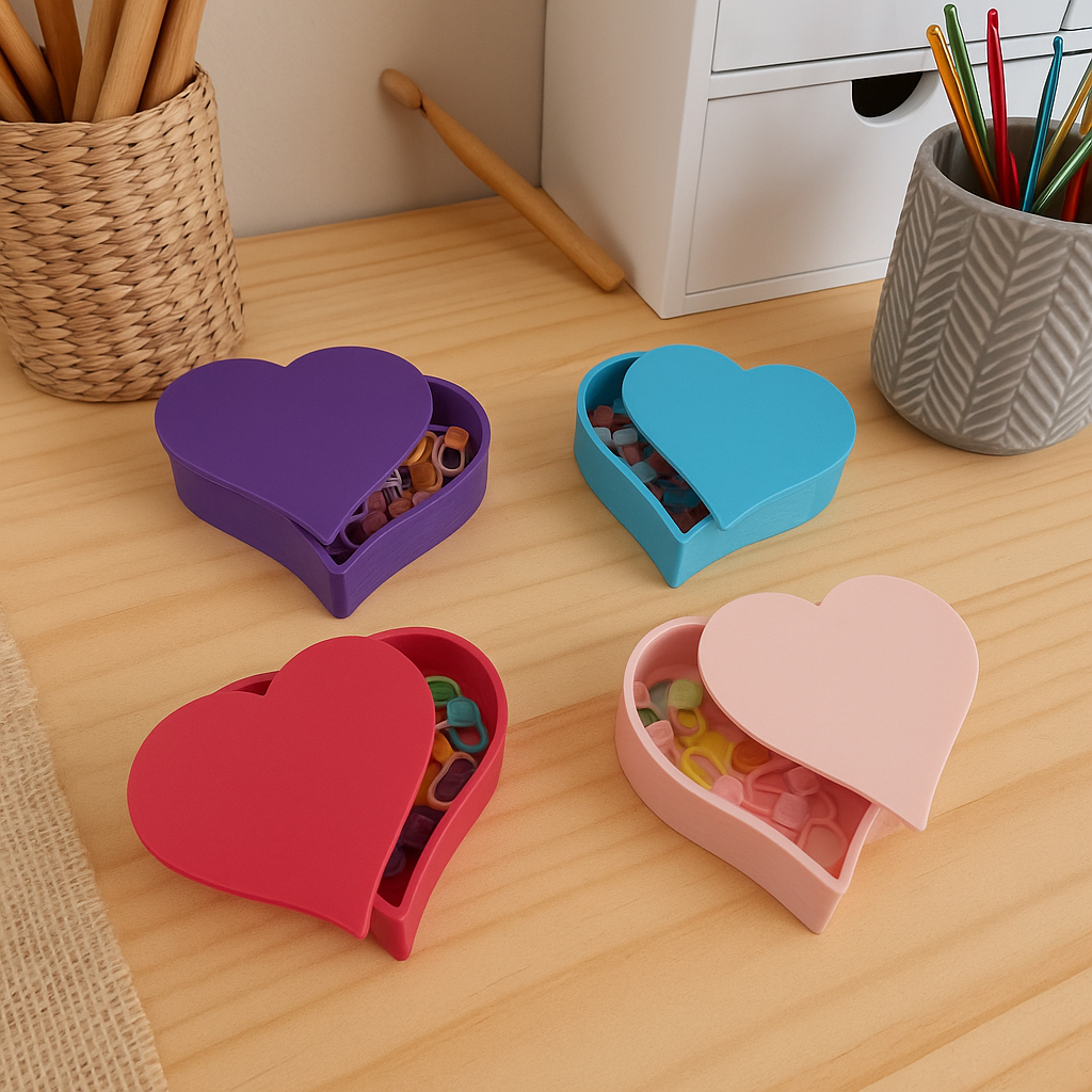 Porta Marcadores em Formato de Coração Com 15 Marcadores – Estojo Ideal para Amigurumi e Crochê, Organize com Charme!