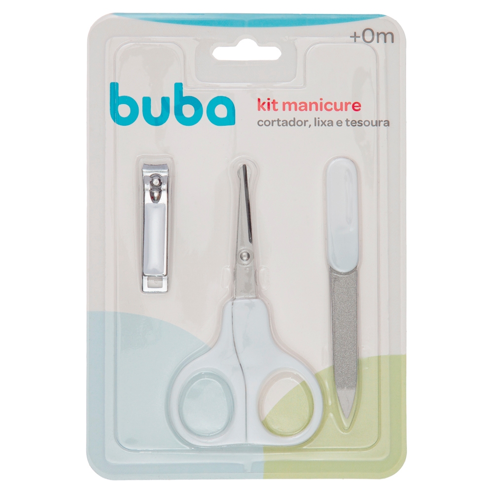 Kit Manicure De Bebê Tesoura Lixa Cortador De Unhas Buba Cor Azul , Branco