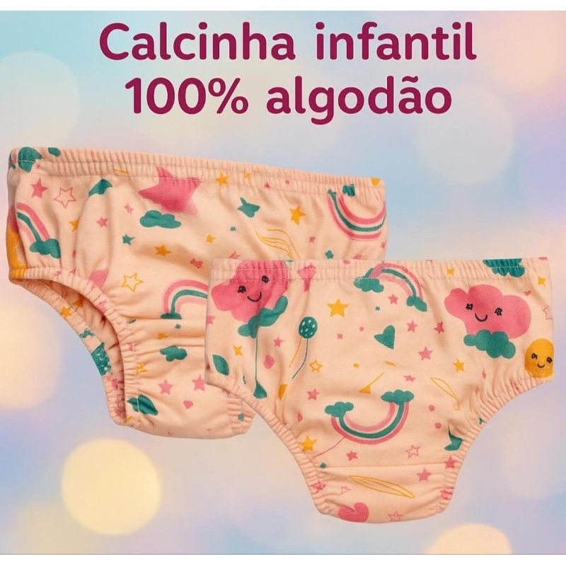 Kit 5 Calcinhas infantil 100% algodão, forradas, super conforto para o dia a dia em Oferta na Shopee