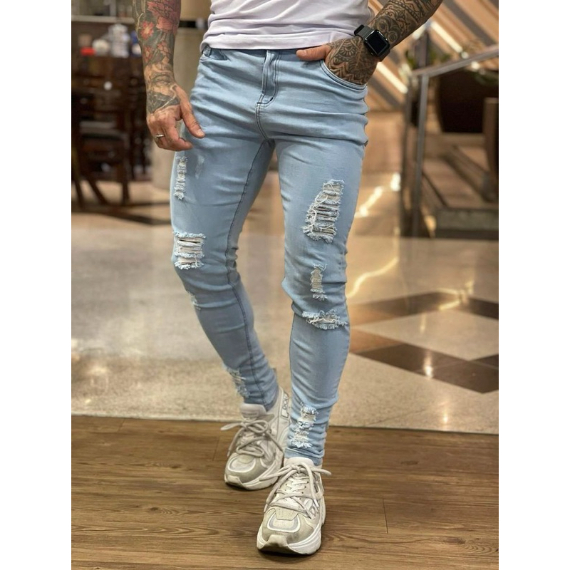 CALÇA JEANS CLARA RASGADINHA ESTILO JOGADOR (ORIGINAL) em Oferta na Shopee