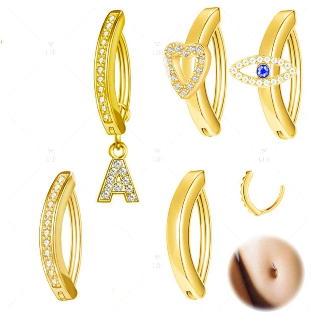 1 Piercing Argola Clik Para Umbigo Aço Cirúrgico Prata/Dourado