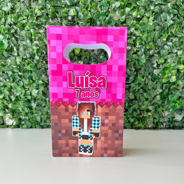 Sacolinha Personalizada MineCraft Menina Lembrancinha Aniversário (PEGUE E MONTE)