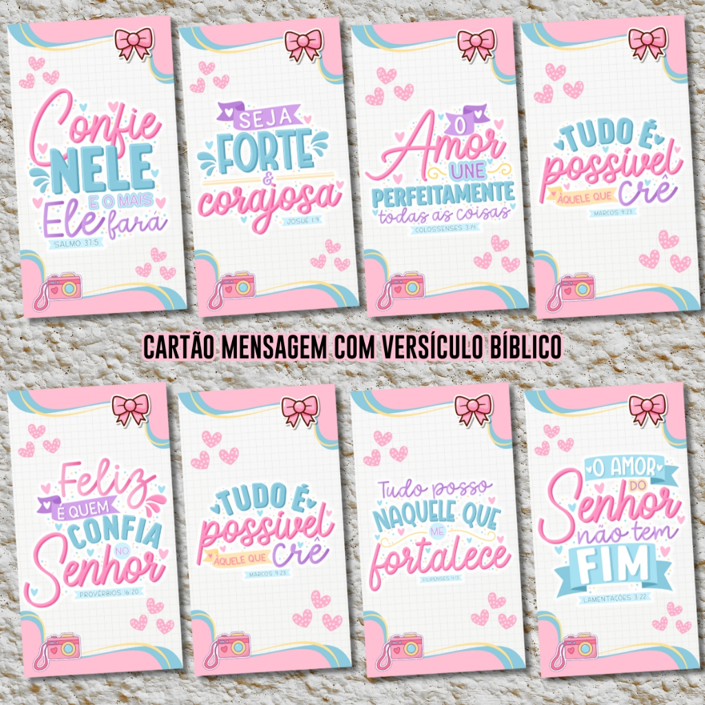 60 Ou 120 Cartões Fofos Mensagem Bíblica, Motivacionais, Lindas, Fé, Religiosa 9x5 cm