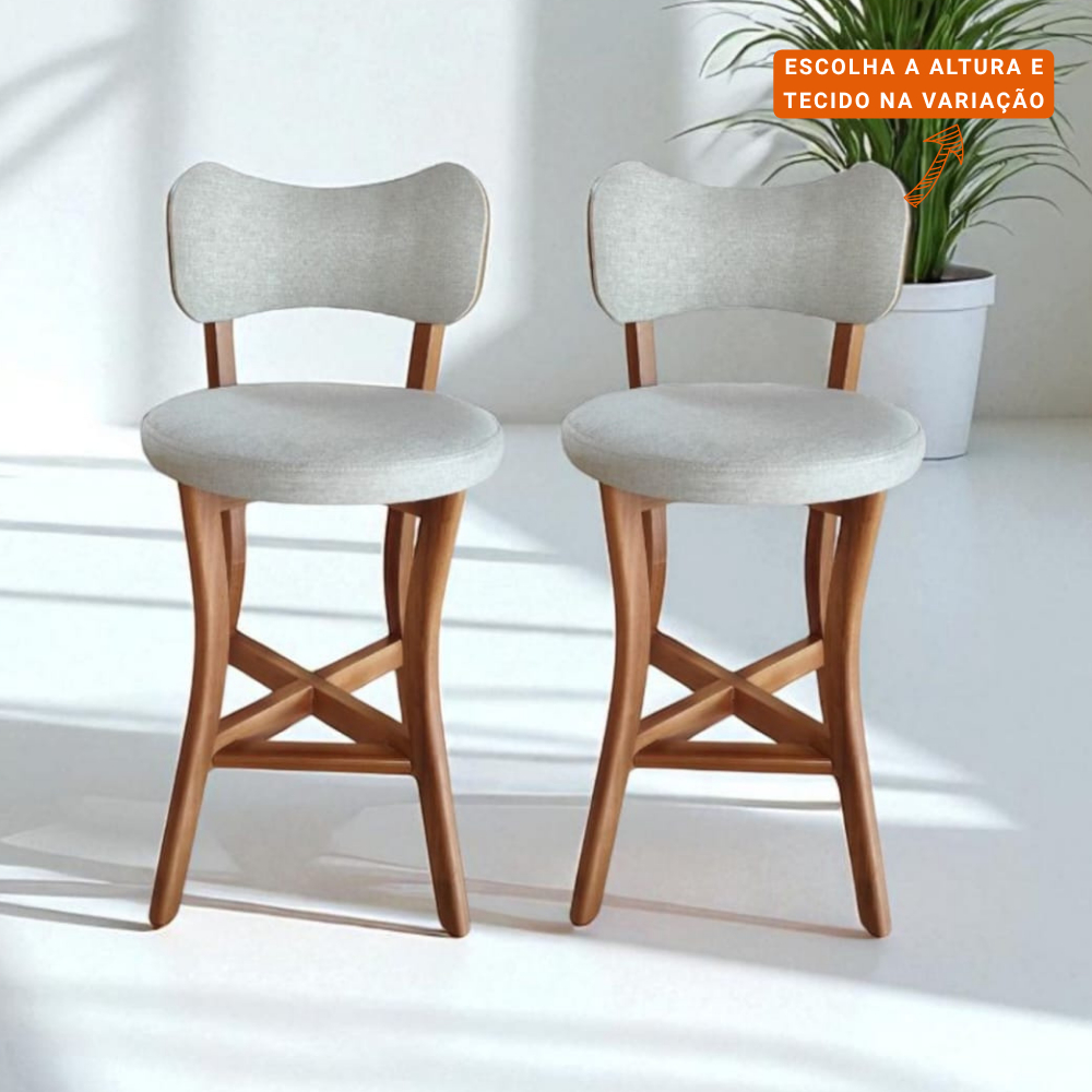 Banqueta alta balcão cozinha com Encosto Linho Bege 2 unidades Madeira Maciça Estofado Premium em Oferta na Shopee
