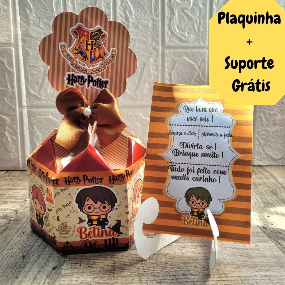 Centro de Mesa Harry Potter Cute Cachepô + Plaquinha Arranjo Enfeite Personalizado p/Festa Lembrancinha de Aniversário