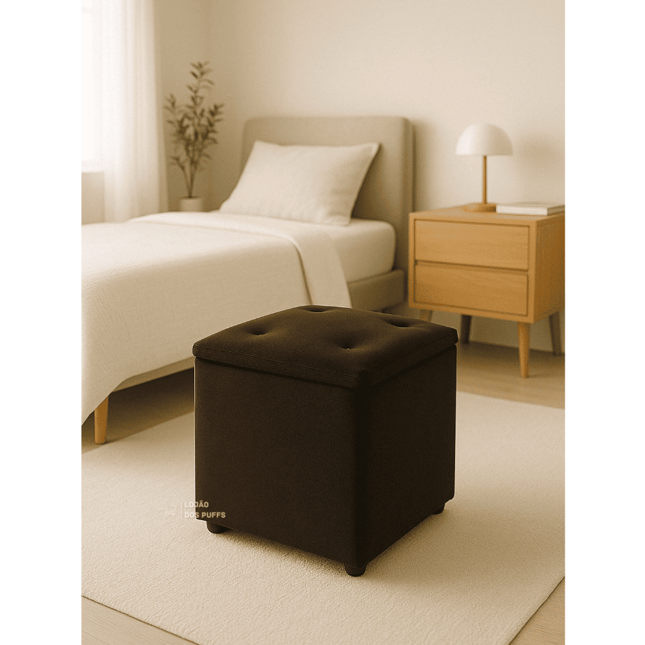PUFF BAU MARROM EM SUEDE PORTA OBJETOS BRINQUEDO SAPATO ROUPA DECORAÇÃO CASA PENTEADEIRA PB PROMOÇÃO