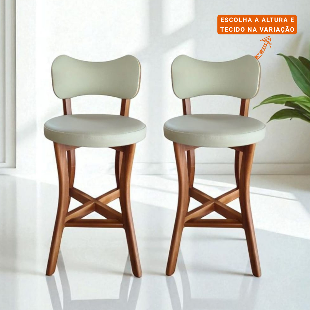 Banqueta alta balcão cozinha com Encosto Courissimo Bege 2 unidades Madeira Maciça Premium em Oferta na Shopee