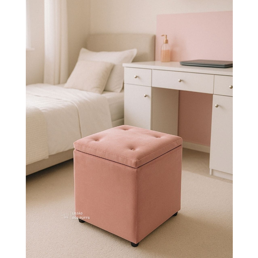 PUFF BAU ROSA EM SUEDE PORTA OBJETOS BRINQUEDOS SAPATO ROUPA DECORAÇÃO CASA PENTEADEIRA PROMOÇÃO PUF