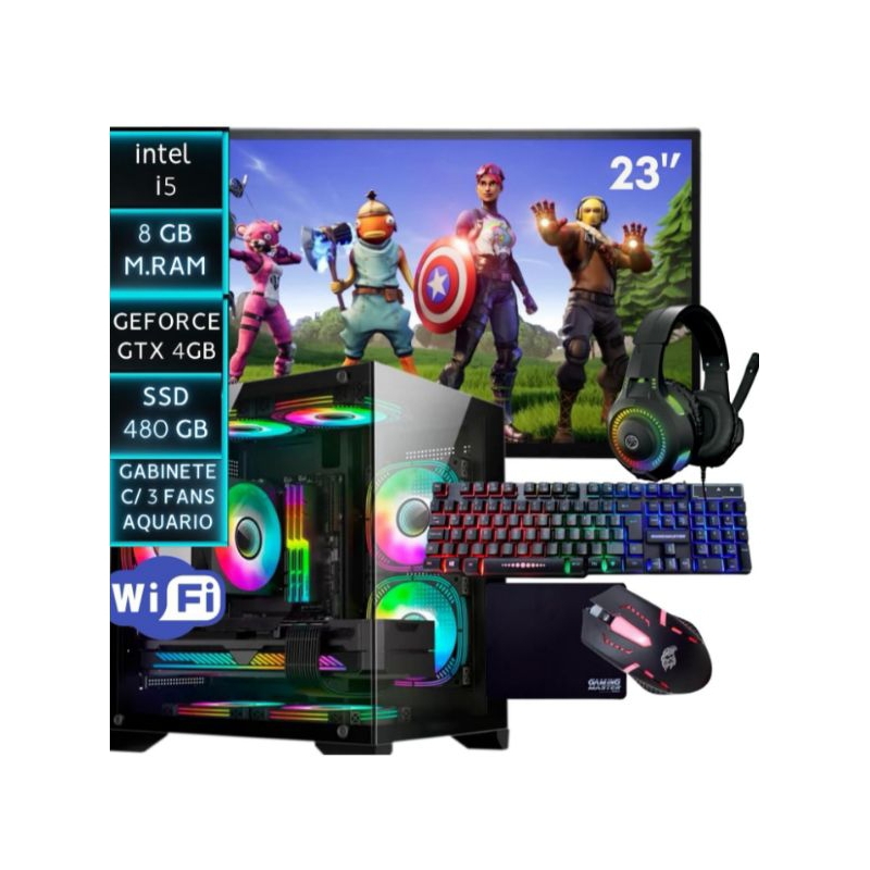 pc gamer completo Intel Core i5 8GB SSD 480GB Placa de video GeForce GTX 4G Monitor HDMI 23 Polegadas