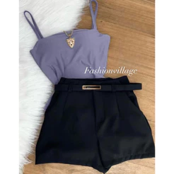 Conjunto2 um bory body alcinha sem bojo+ Short preto Inspiração Moda Blogueira carnaval 2027