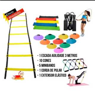 Kit Funcional Agilidade Escada 6 degraus + 10 Cones + 1 Corda de Pular + 5 MiniBands + 1 Extensor em Oferta na Shopee