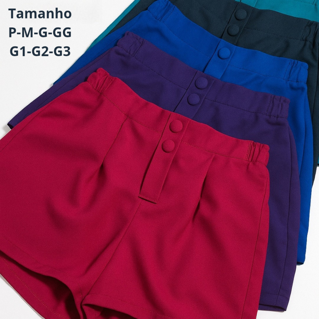 Short  Feminino Alfaiataria Elegante - Cintura Alta com elastico Look moderno e Confortavel em Oferta na Shopee