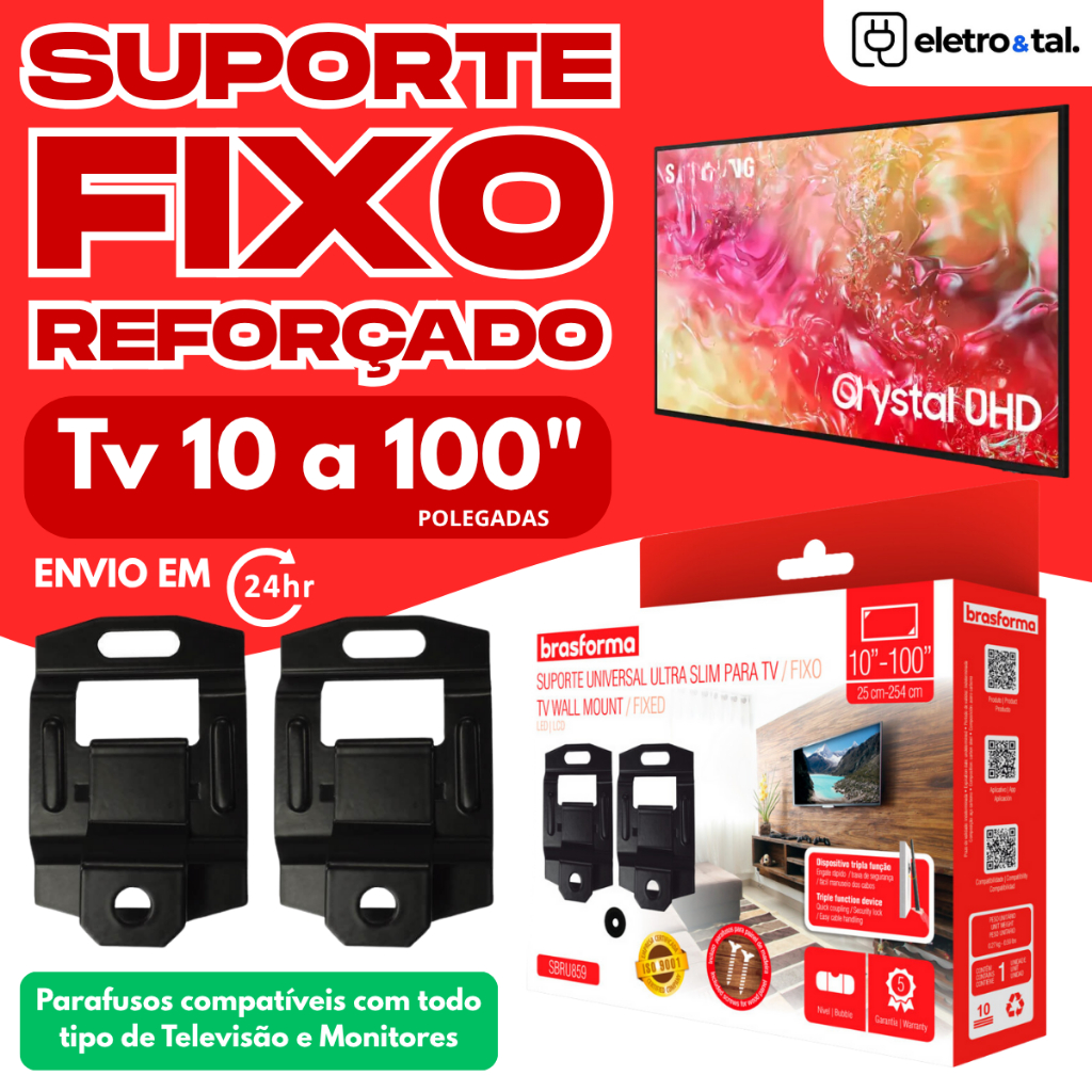 Suporte Tv Universal Reforçado LED LCD Smart 4K Parede Painel 10 24 32 43 50 55 60 75 100 Polegadas