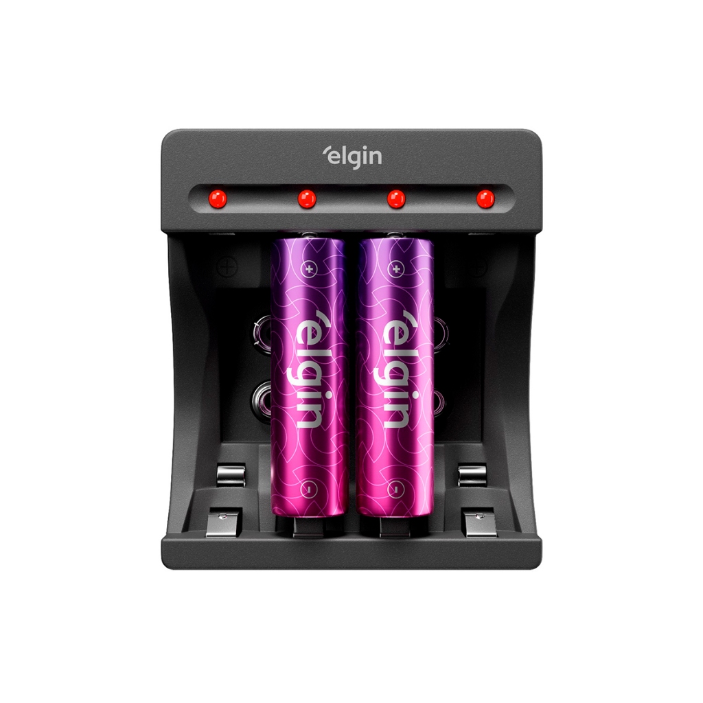 Carregador de Pilhas Recarregáveis Elgin USB C/2 Pilhas AA 1500mAh Monte o seu Kit