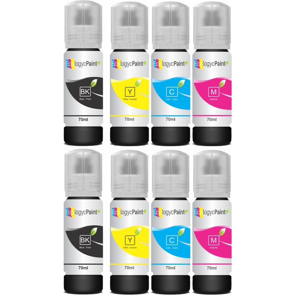 8 tinta para impressora epson 544 l3110 l3150 l3210 l3250 compatível
