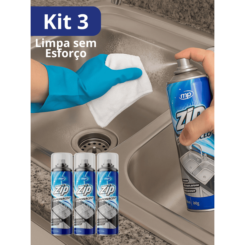 Kit 3 Zip Saponáceo Spray Limpeza Pesada Pia Clean Place 300ml Tira Sujeira Imediato
