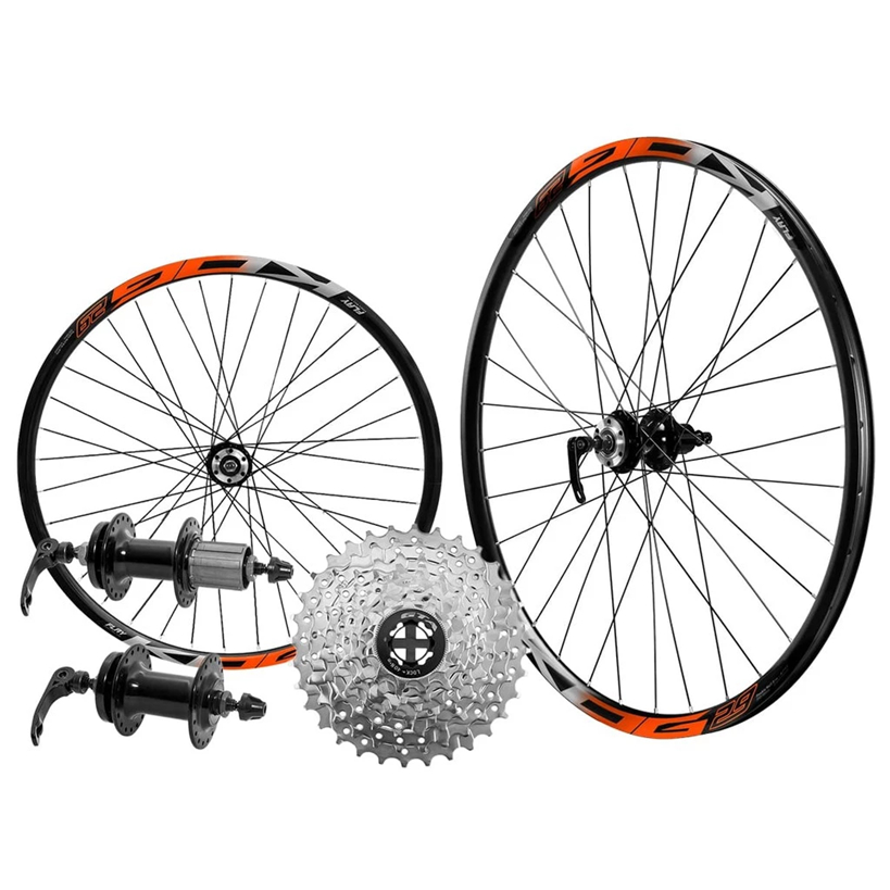 Conjunto de Rodas aro 29 para Freio a Disco cubo K7 + Catraca K7 8V - Varias Cores