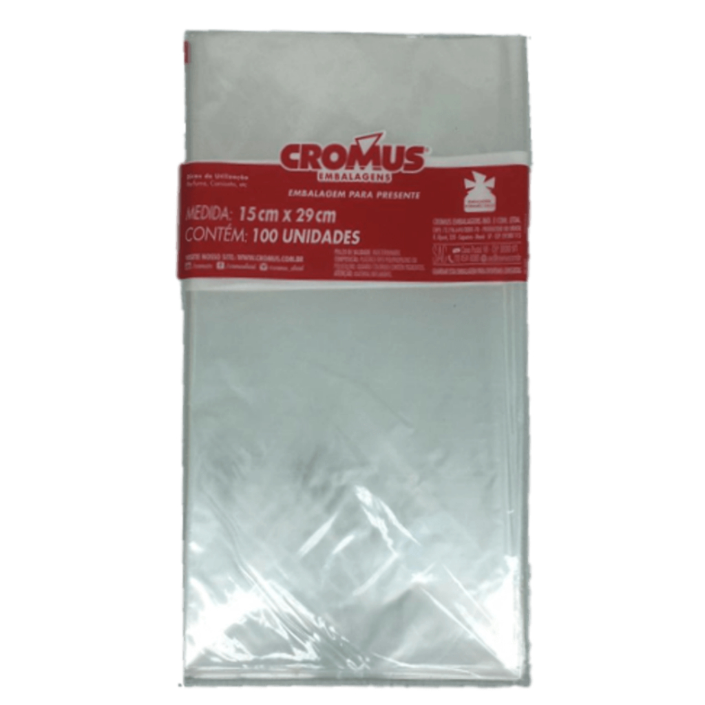 100 un Saco Transparente 15x29 Liso Incolor Celofane Cromus Presentes Lembrancinhas Doces Biscoitos