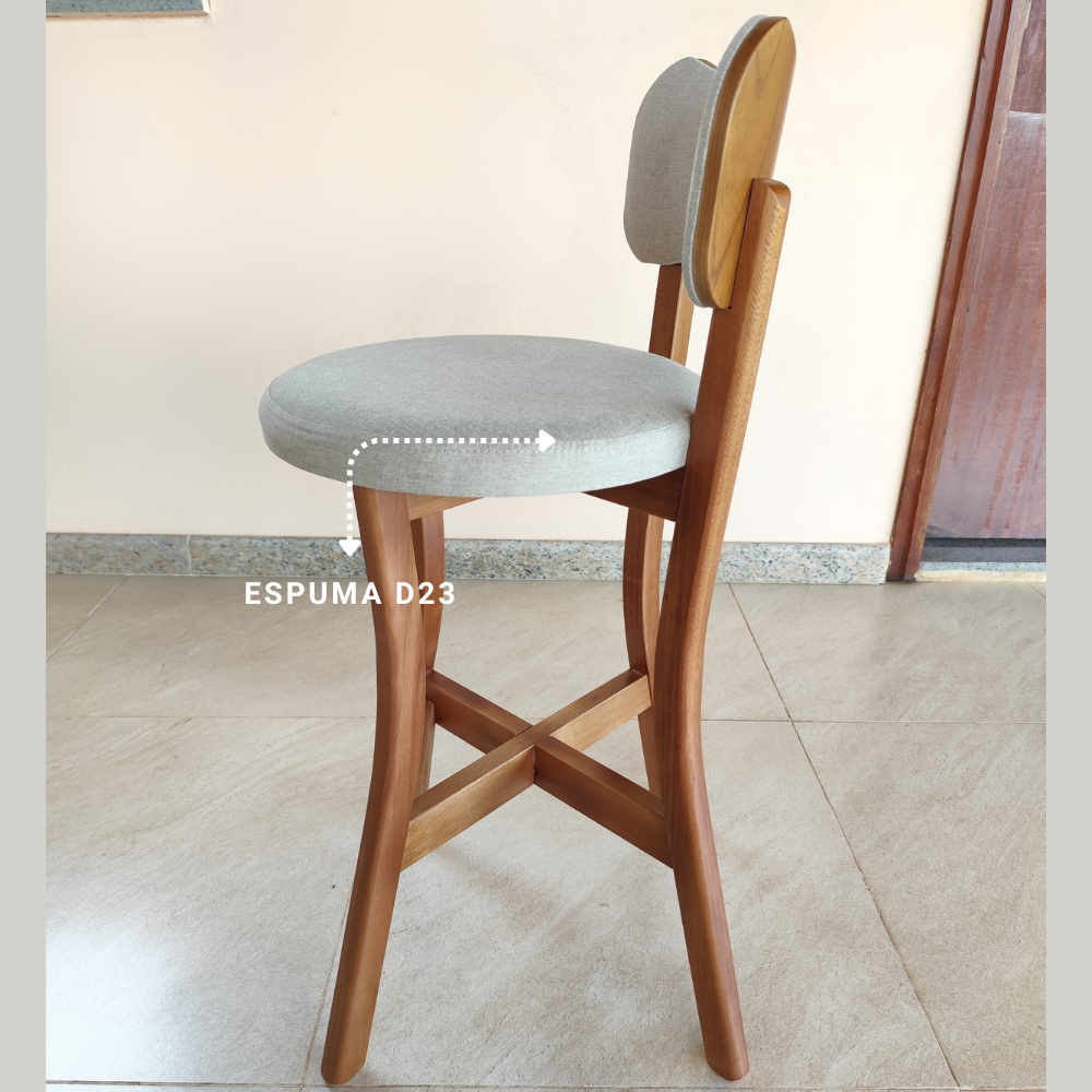 Banqueta com Encosto Linho Bege 3 unidades Conforto Beleza Madeira Maciça Estofado Premium