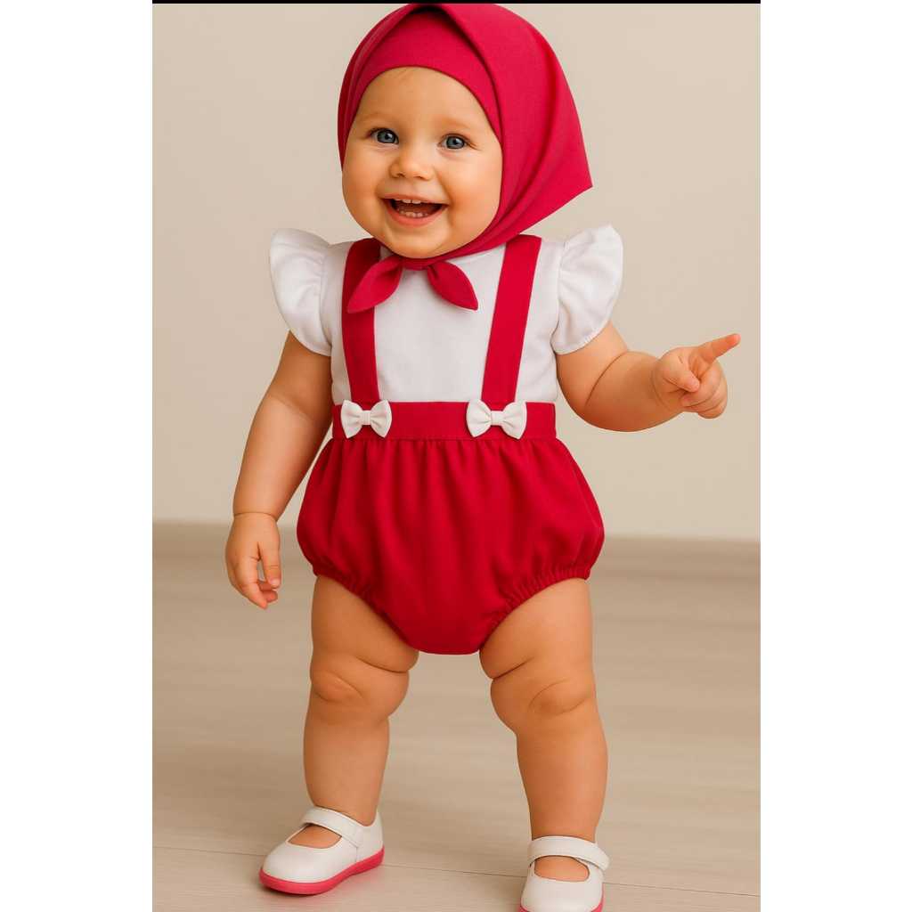 Romper Salopete Bebê Masha e o Urso Menina Fantasia Infantil Mesversário Temático Roupa Bebê Ensaio Fotográfico Festa In